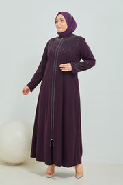 Abaya Brodée Pierre Grande Taille mauve   | 2063-9-8