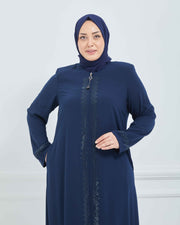 Abaya Brodée Pierre Grande Taille kaki  | 2063-9-9