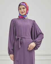  Abaya grise à manches ballon et ceinture à la taille  | 2077-24