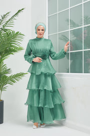  فستان سهرة بطبقات اخضر مائي    | 7760-15